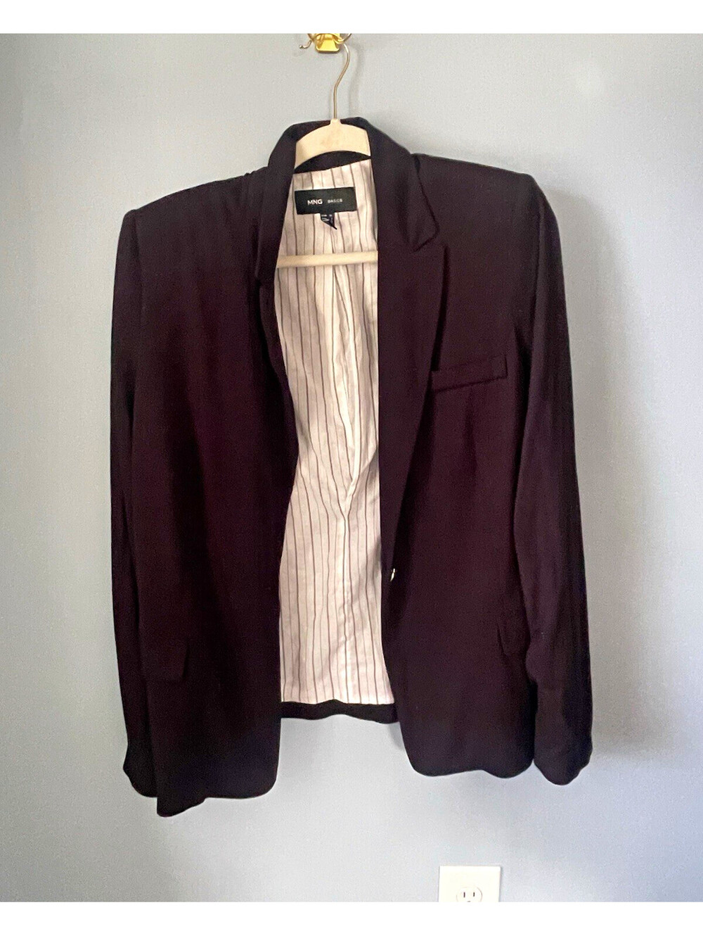 MNG Basics Women's Black Blazer L One-Button Single-Breasted Lined Stretch